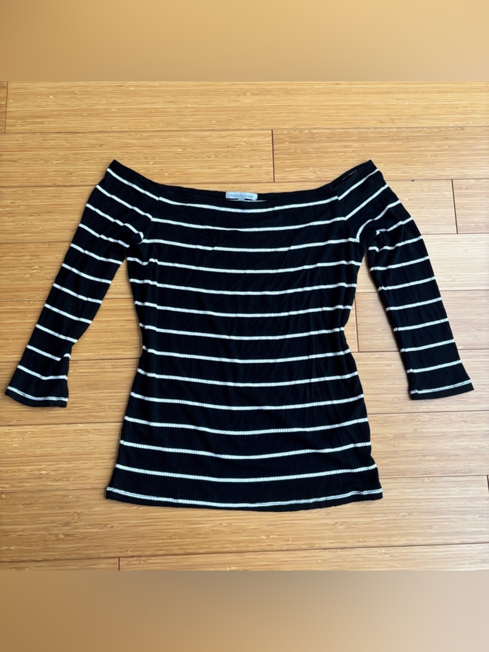 Y2K Charlotte Russe black striped off shoulder top